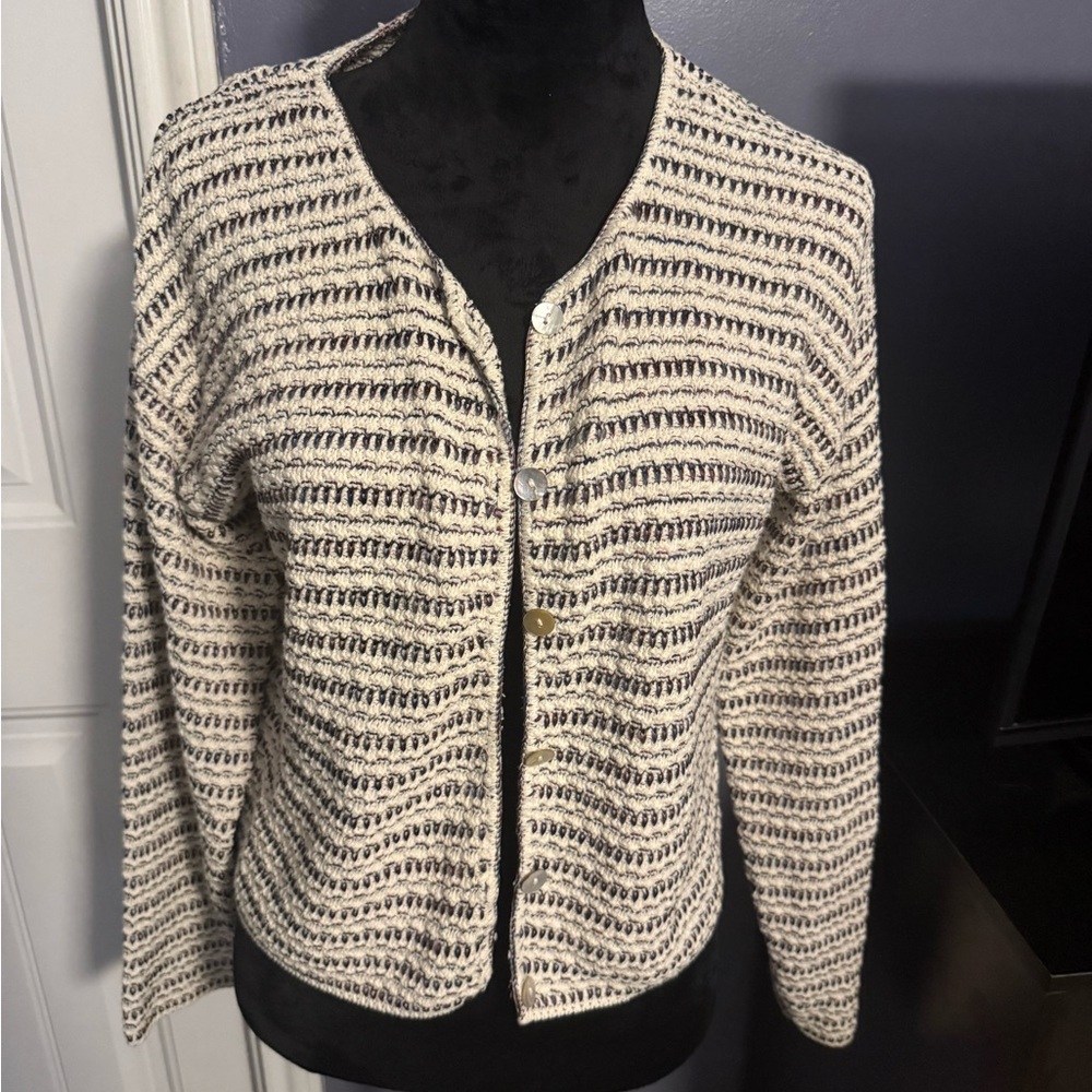Reba Cardigan Cream and Black Knit Sweater
